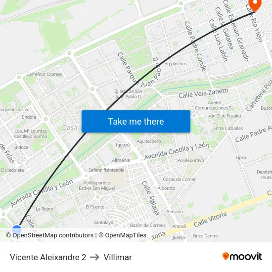 Vicente Aleixandre 2 to Villimar map