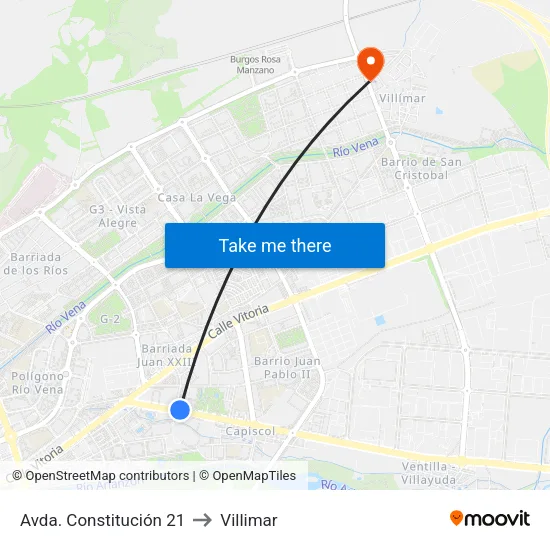 Avda. Constitución 21 to Villimar map