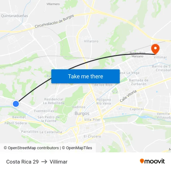 Costa Rica 29 to Villimar map