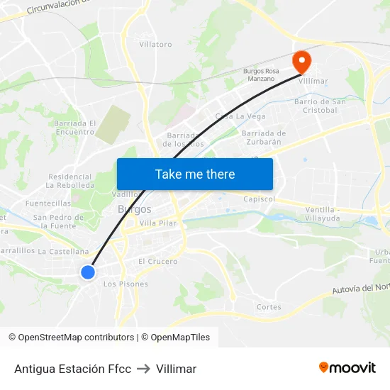 Antigua Estación Ffcc to Villimar map