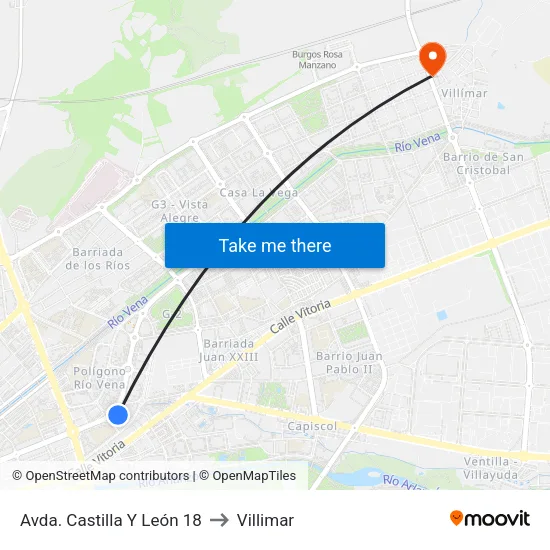 Avda. Castilla Y León 18 to Villimar map