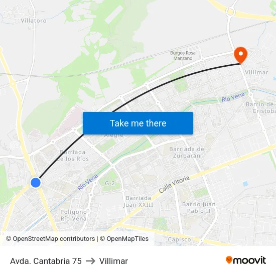 Avda. Cantabria 75 to Villimar map