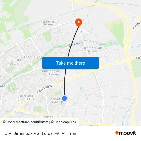 J.R. Jiménez - F.G. Lorca to Villimar map