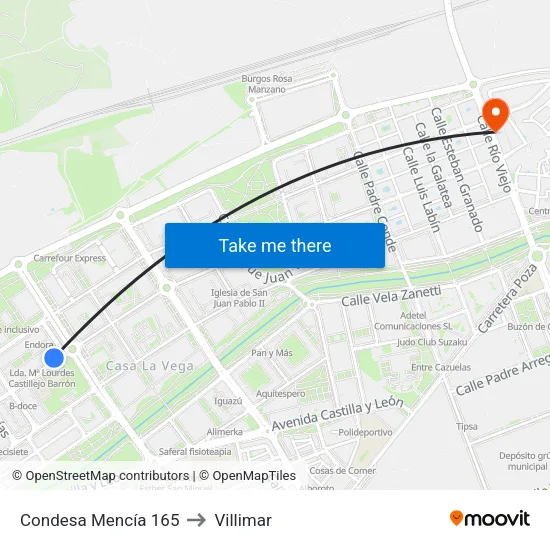 Condesa Mencía 165 to Villimar map