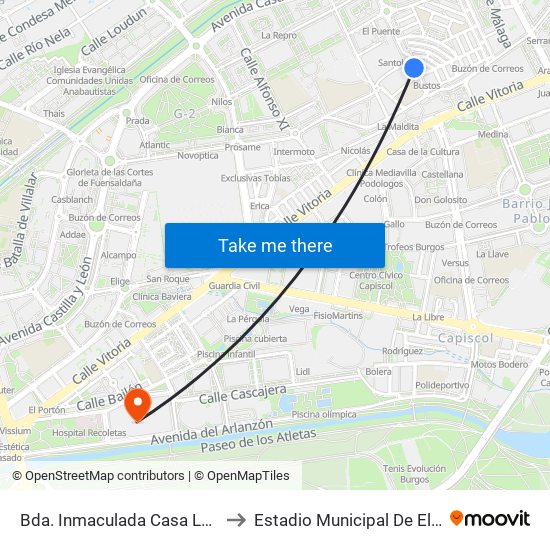 Barriada Inmaculada to Estadio Municipal De El Plantío map