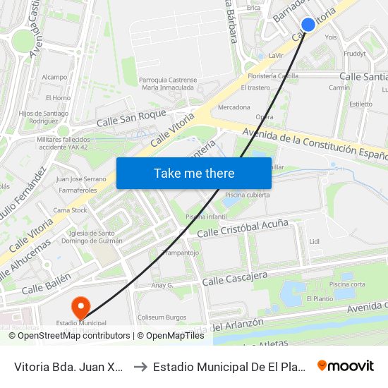 Vitoria Bda. Juan XXIII to Estadio Municipal De El Plantío map