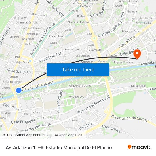 Avda. Arlanzón to Estadio Municipal De El Plantío map