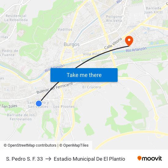 S. Pedro S. F. 33 to Estadio Municipal De El Plantío map