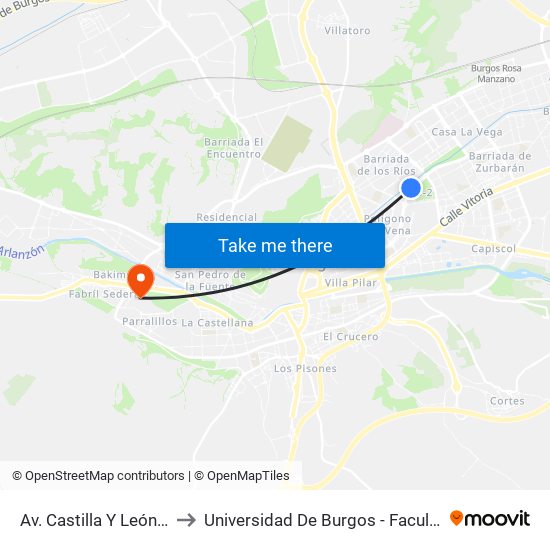 Av. Castilla Y León Frente 38 to Universidad De Burgos - Facultad De Derecho map