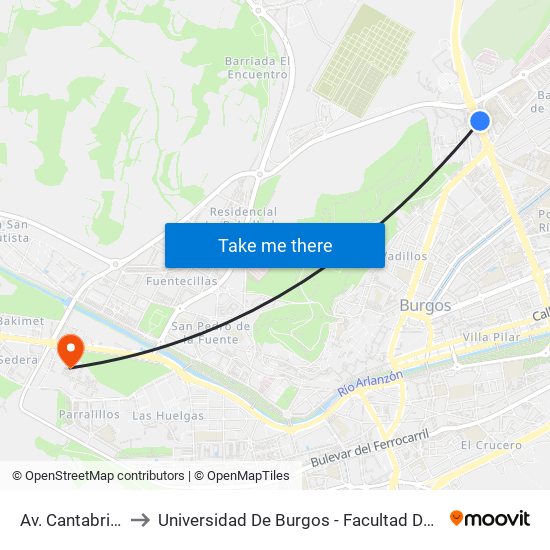 Avda. Cantabria 58 to Universidad De Burgos - Facultad De Derecho map