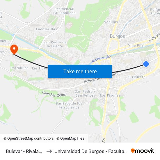 Bulevar - Rivalamora 14 to Universidad De Burgos - Facultad De Derecho map