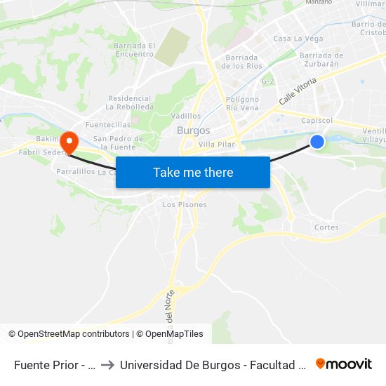 Fuente Prior - Playa to Universidad De Burgos - Facultad De Derecho map