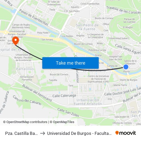 Pza. Castilla Barrantes to Universidad De Burgos - Facultad De Derecho map