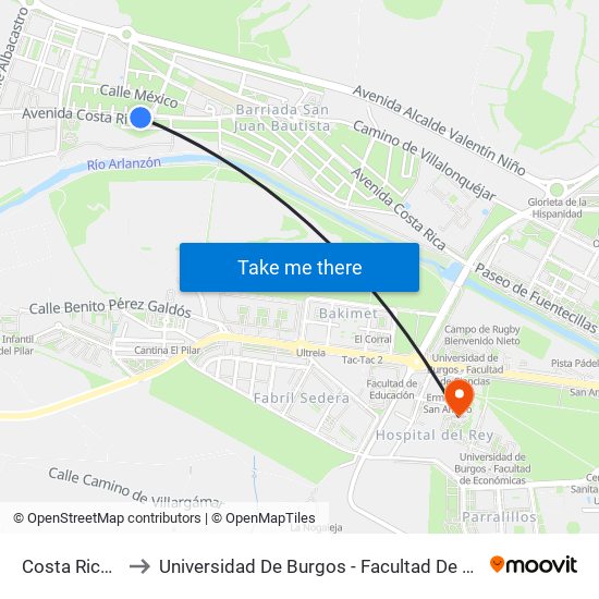 Costa Rica 69 to Universidad De Burgos - Facultad De Derecho map