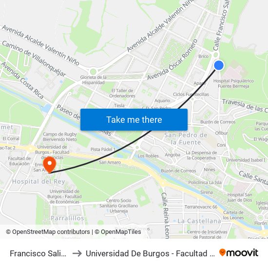 Francisco Salinas 83 to Universidad De Burgos - Facultad De Derecho map