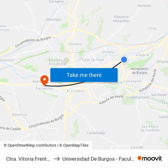Ctra. Vitoria Frente Aeródromo to Universidad De Burgos - Facultad De Económicas map