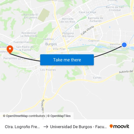 Ctra. Logroño Frente La Meseta to Universidad De Burgos - Facultad De Económicas map