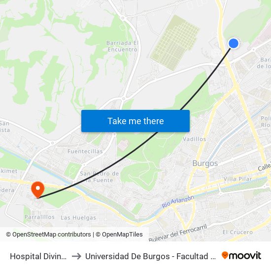 Hospital Divino Valles to Universidad De Burgos - Facultad De Económicas map
