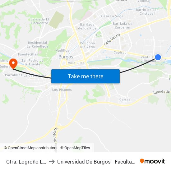 Ctra. Logroño La Meseta to Universidad De Burgos - Facultad De Económicas map