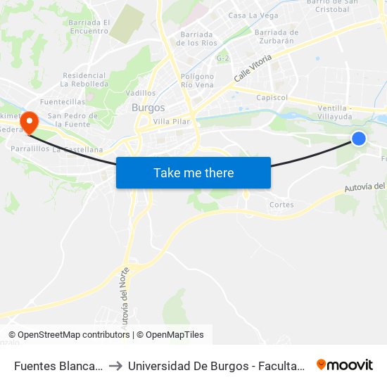 Fuentes Blancas Parque to Universidad De Burgos - Facultad De Económicas map