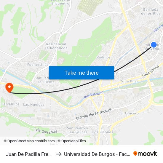 Juan De Padilla - Centro De Salud to Universidad De Burgos - Facultad De Económicas map