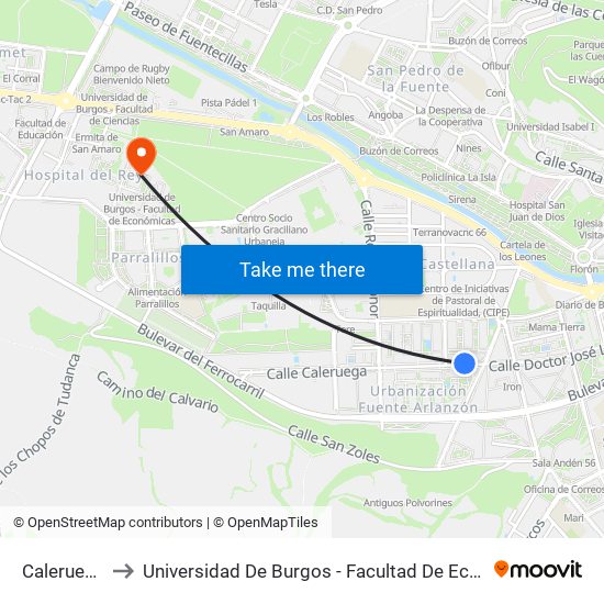 Caleruega 5 to Universidad De Burgos - Facultad De Económicas map
