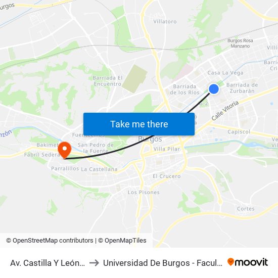 Avda. Castilla Y León 70 to Universidad De Burgos - Facultad De Económicas map