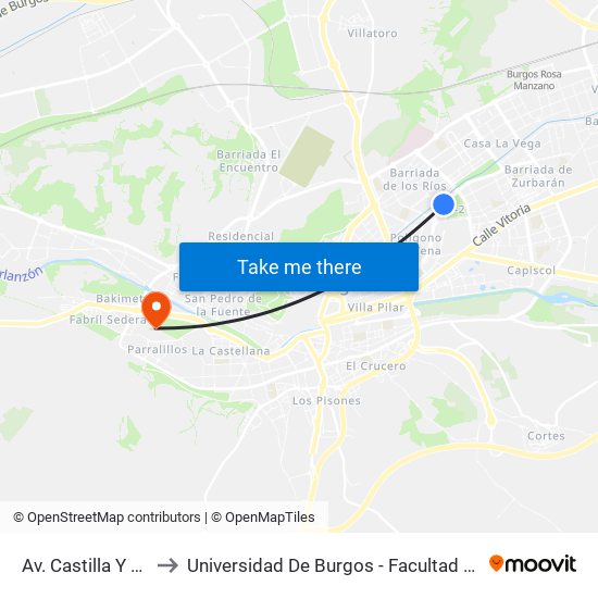 Av. Castilla Y León 38 to Universidad De Burgos - Facultad De Económicas map