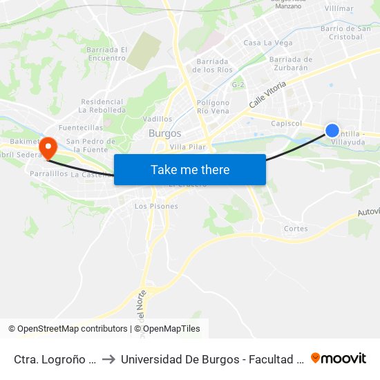 Ctra. Logroño Km 111 to Universidad De Burgos - Facultad De Económicas map