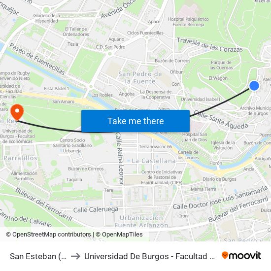 San Esteban - Iglesia to Universidad De Burgos - Facultad De Económicas map
