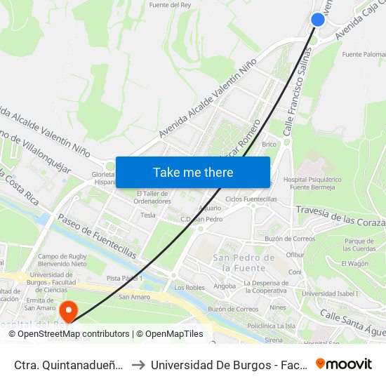 Ctra. Quintanadueñas - Cementerio to Universidad De Burgos - Facultad De Económicas map