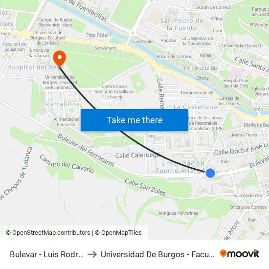 Bulevar - Luis Rodríguez Arango to Universidad De Burgos - Facultad De Económicas map