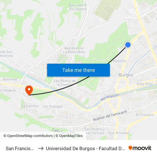 San Francisco 161 to Universidad De Burgos - Facultad De Económicas map