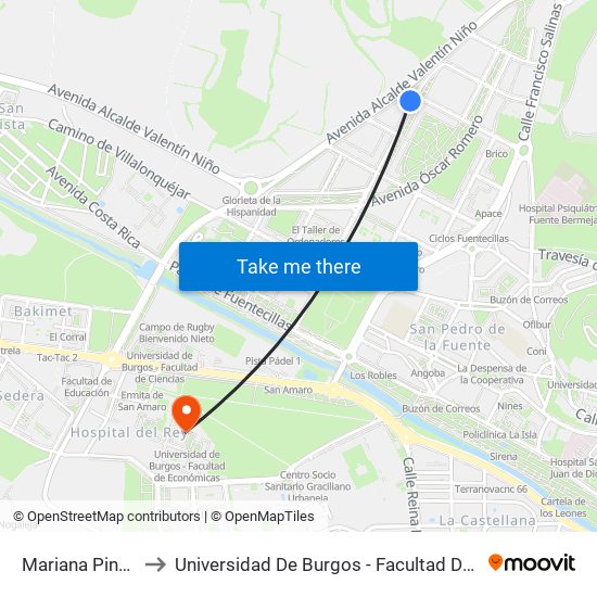 Mariana Pineda 19 to Universidad De Burgos - Facultad De Económicas map