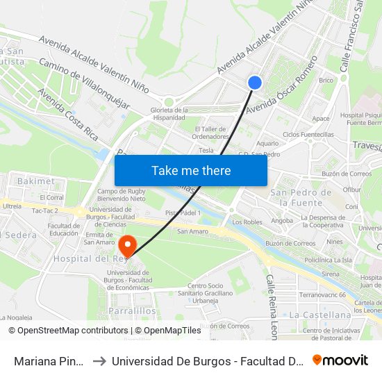 Mariana Pineda 20 to Universidad De Burgos - Facultad De Económicas map