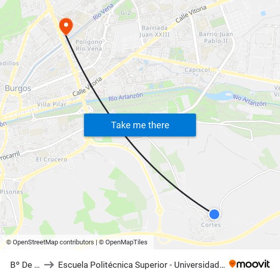 Bº De Cortes to Escuela Politécnica Superior - Universidad De Burgos - Campus Río Vena map
