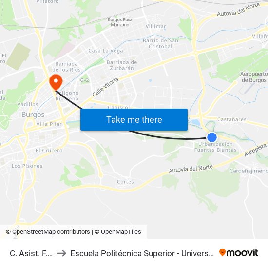 C. Asist. F. Blancas 2ª to Escuela Politécnica Superior - Universidad De Burgos - Campus Río Vena map
