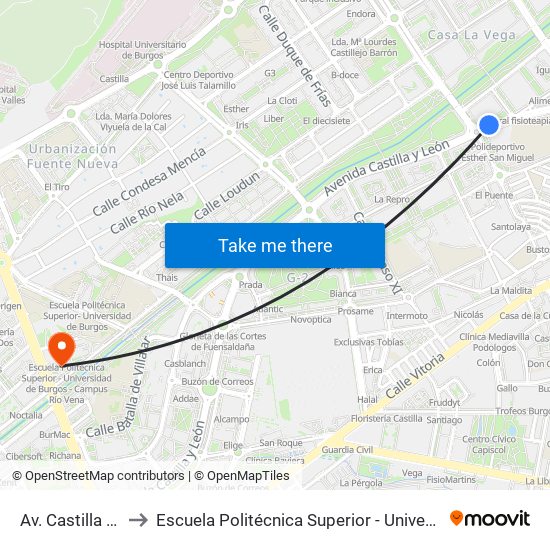 Avda. Cyl- Pol. Esther San Miguel to Escuela Politécnica Superior - Universidad De Burgos - Campus Río Vena map