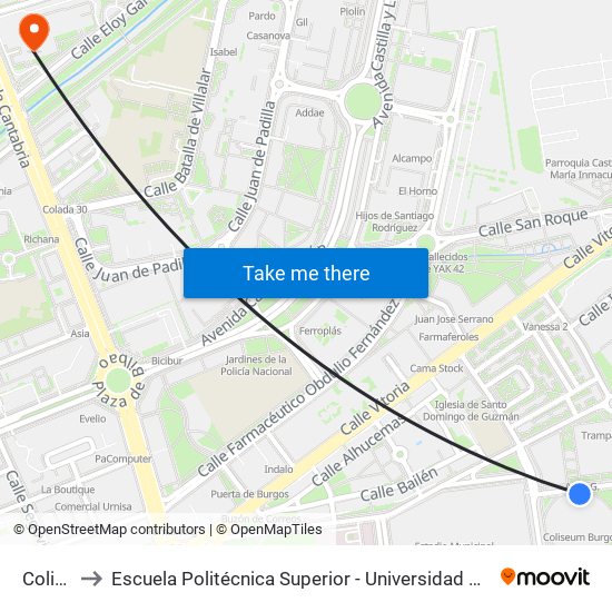 Coliseum to Escuela Politécnica Superior - Universidad De Burgos - Campus Río Vena map