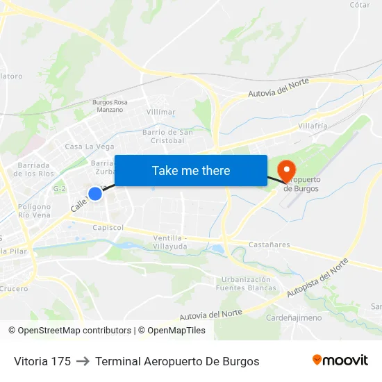 Vitoria 175 to Terminal Aeropuerto De Burgos map