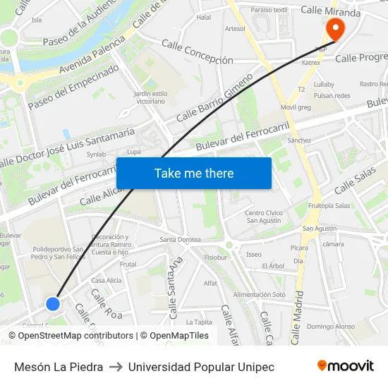 Mesón La Piedra to Universidad Popular Unipec map