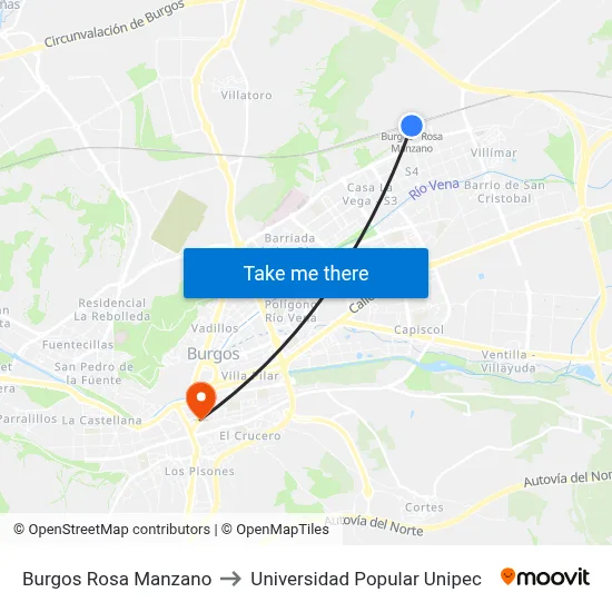 Burgos Rosa Manzano to Universidad Popular Unipec map