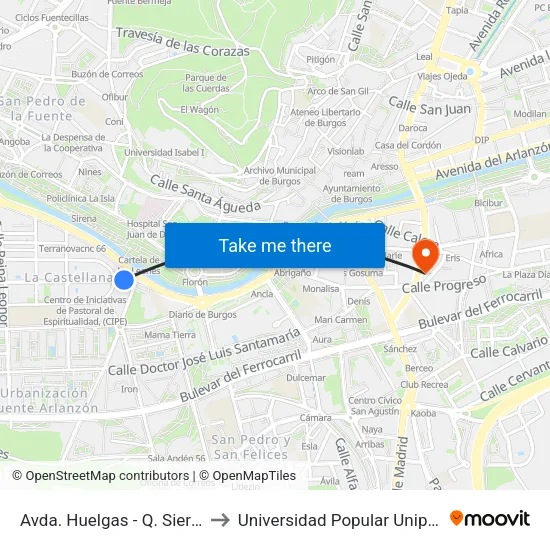 Avda. Huelgas - Q. Sierra to Universidad Popular Unipec map