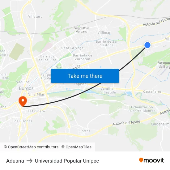 Aduana to Universidad Popular Unipec map