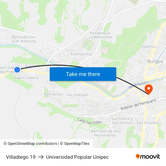 Villadiego 19 to Universidad Popular Unipec map