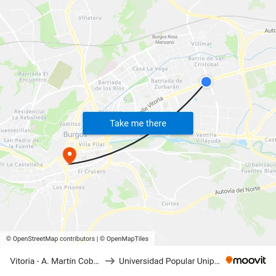Vitoria - A. Martín Cobos to Universidad Popular Unipec map