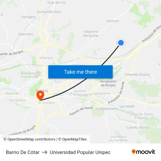Barrio De Cótar to Universidad Popular Unipec map