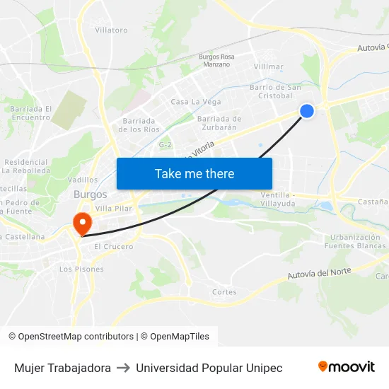 Mujer Trabajadora to Universidad Popular Unipec map