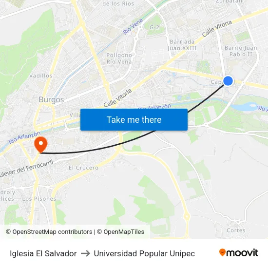 Iglesia El Salvador to Universidad Popular Unipec map