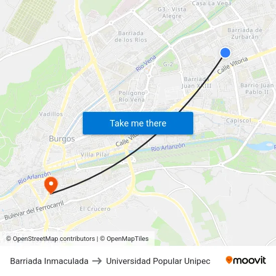 Barriada Inmaculada to Universidad Popular Unipec map